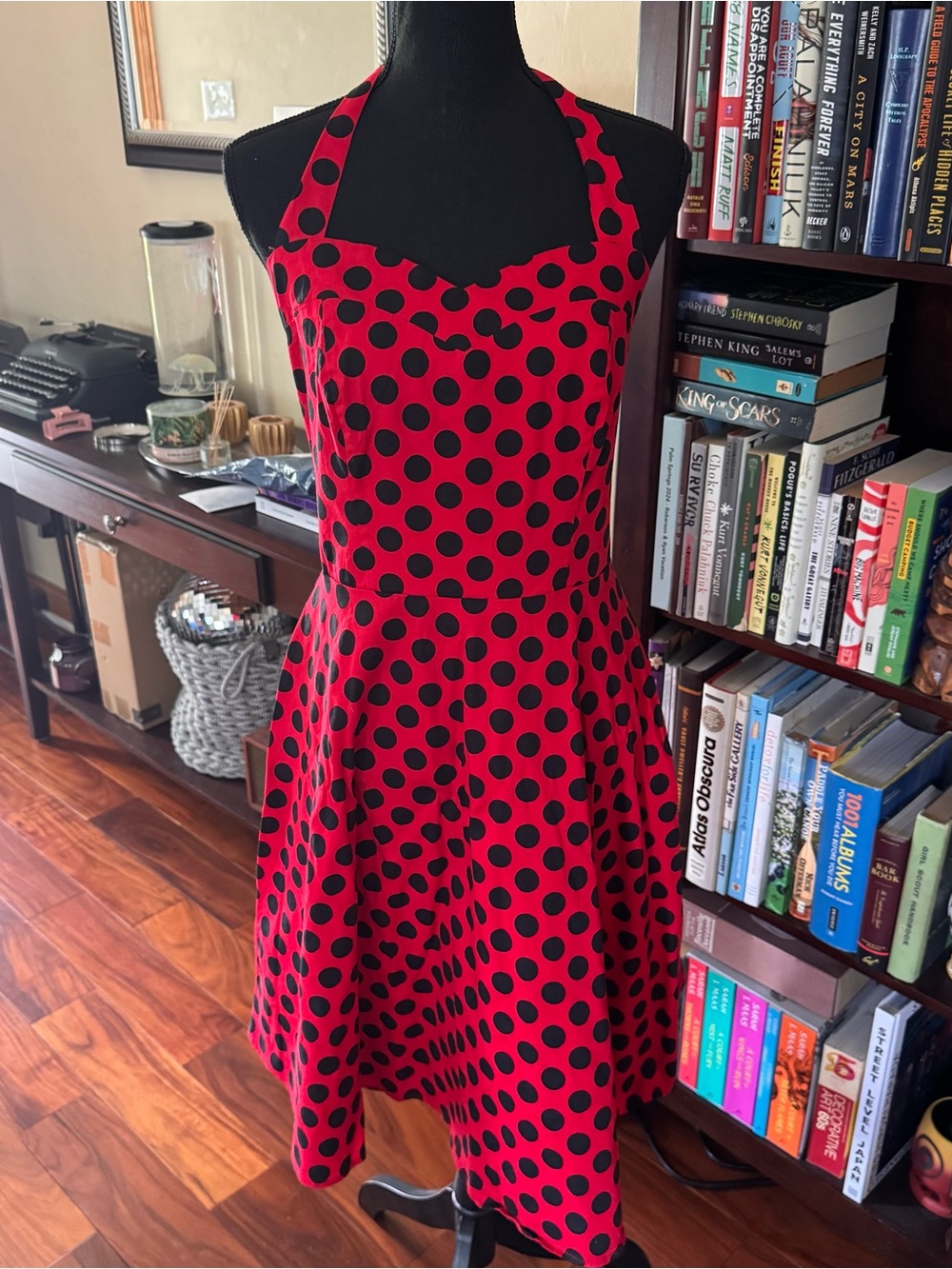 TOPDRESS Red & Black Polkadot Retro Halter Dress - Size XL